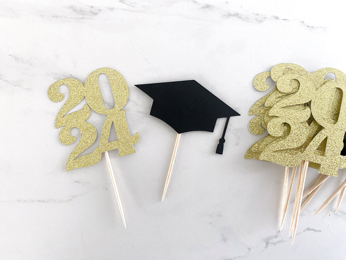 Graduation Cupcake Toppers - 2024 and Grad Caps