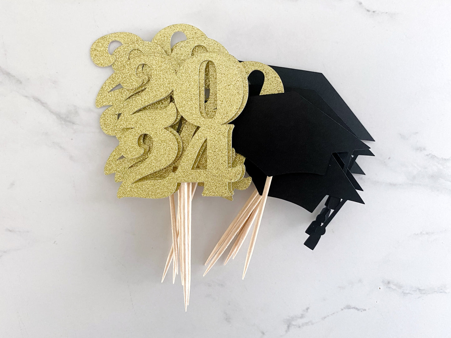 Graduation Cupcake Toppers - 2024 and Grad Caps