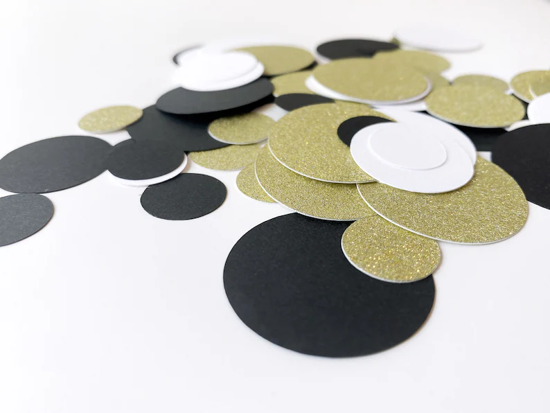 Black, White & Gold Glitter Circle Confetti