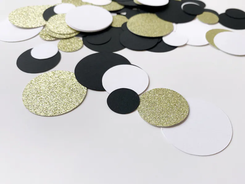 Black, White & Gold Glitter Circle Confetti