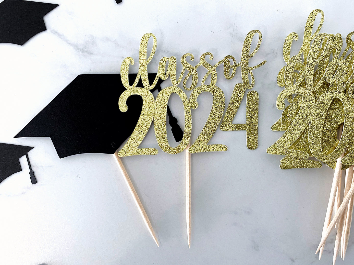 Graduation Cupcake Toppers - Class of 2024 and Grad Caps