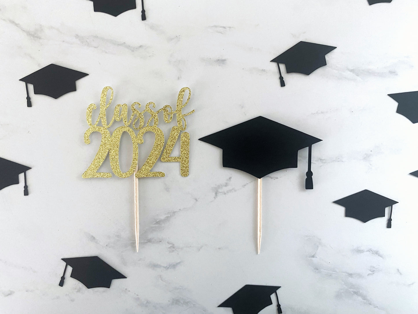 Graduation Cupcake Toppers - Class of 2024 and Grad Caps