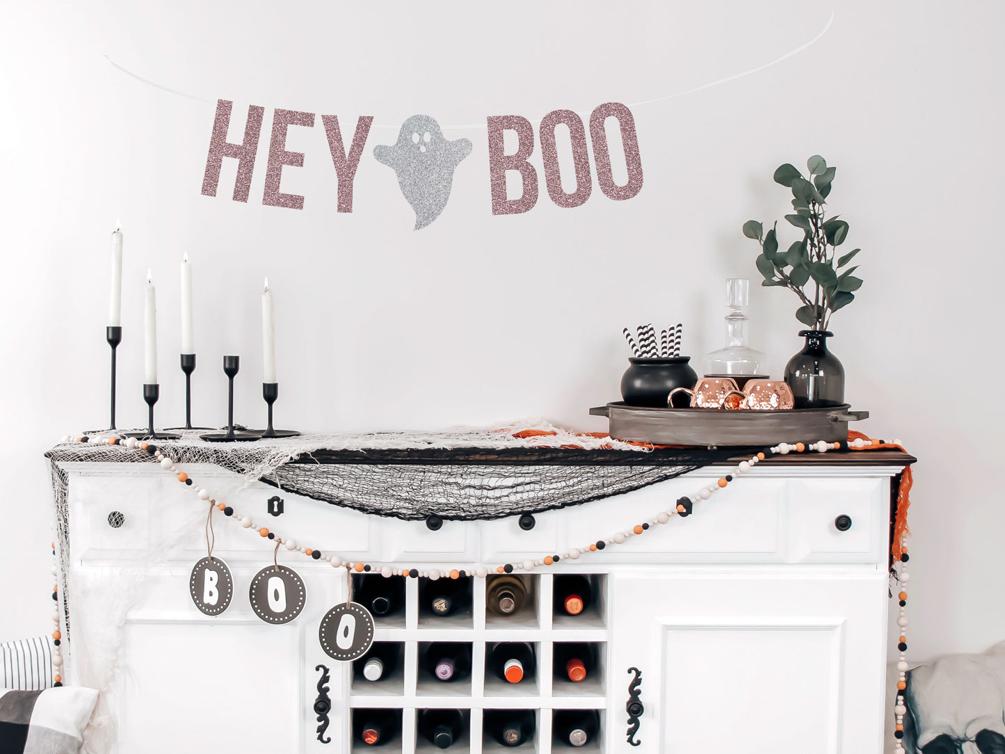 Hey Boo Banner - Light Pink & Silver Glitter