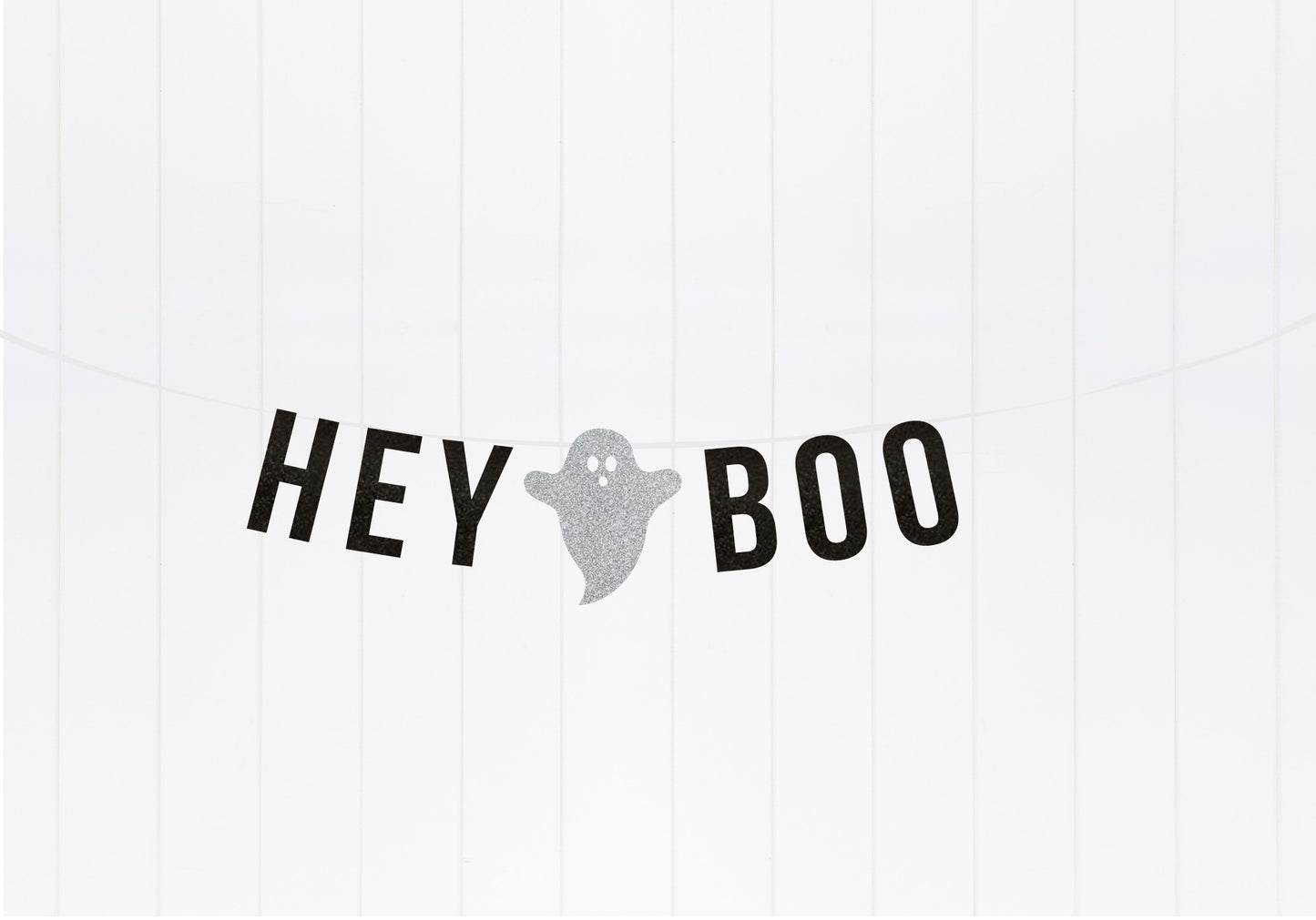 Hey Boo Banner - Black & Silver Glitter